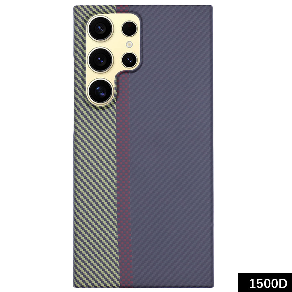Aramid Fiber Phone Case for Samsung Galaxy S24 Ultra 1500D Texture 3-Color Splicing Phone Shell