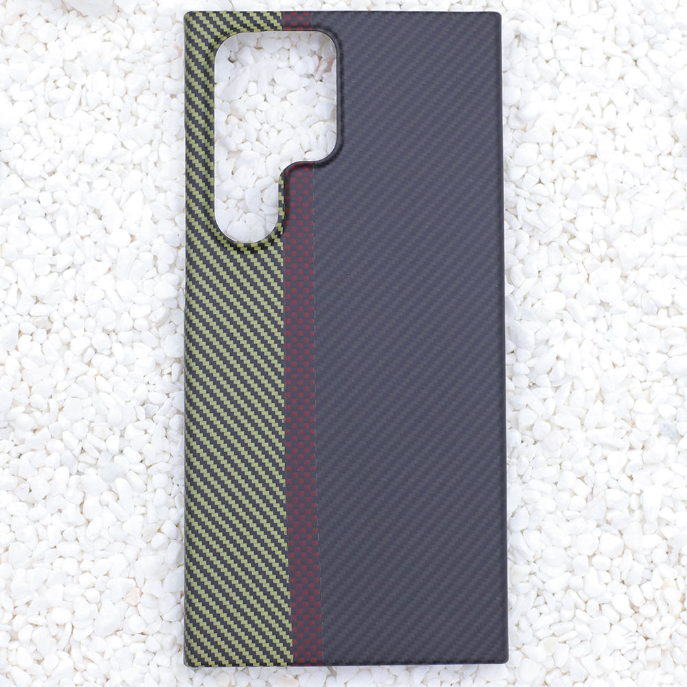 Aramid Fiber Phone Case for Samsung Galaxy S24 Ultra 1500D Texture 3-Color Splicing Phone Shell