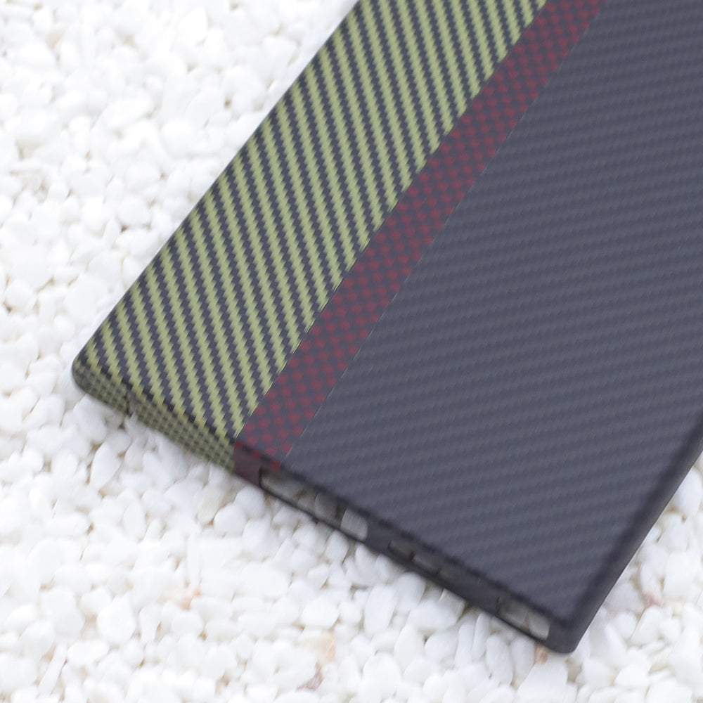 Aramid Fiber Phone Case for Samsung Galaxy S24 Ultra 1500D Texture 3-Color Splicing Phone Shell