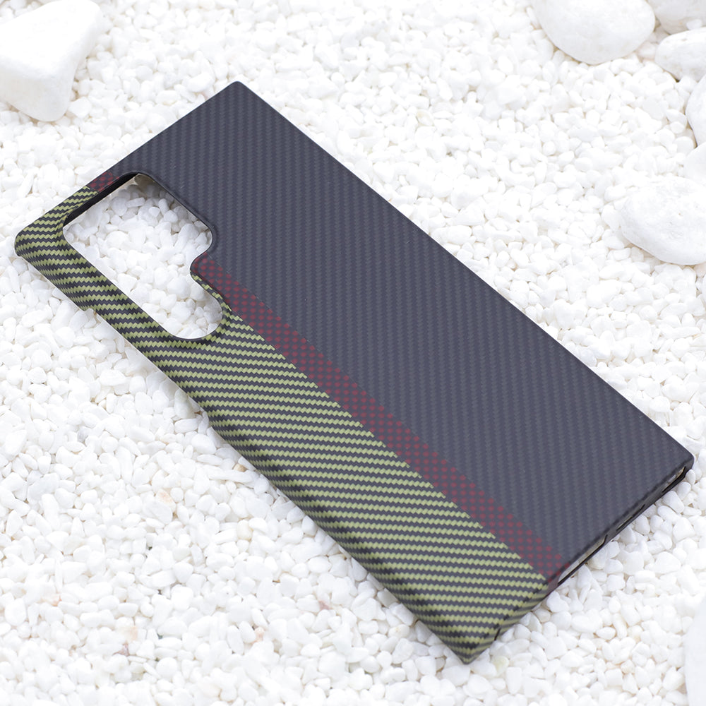 Aramid Fiber Phone Case for Samsung Galaxy S24 Ultra 1500D Texture 3-Color Splicing Phone Shell