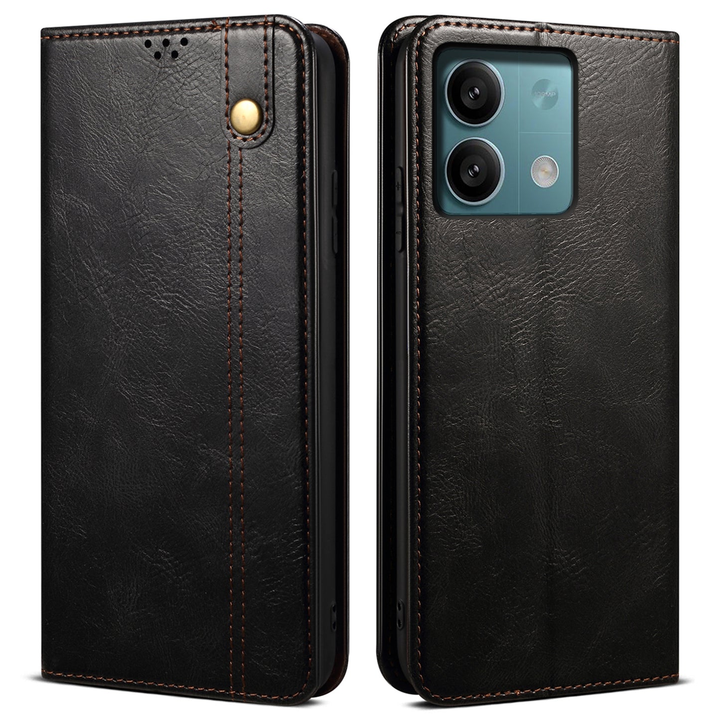 For Xiaomi Redmi Note 13 4G Wallet Phone Case Leather Flip Phone Cover - Black