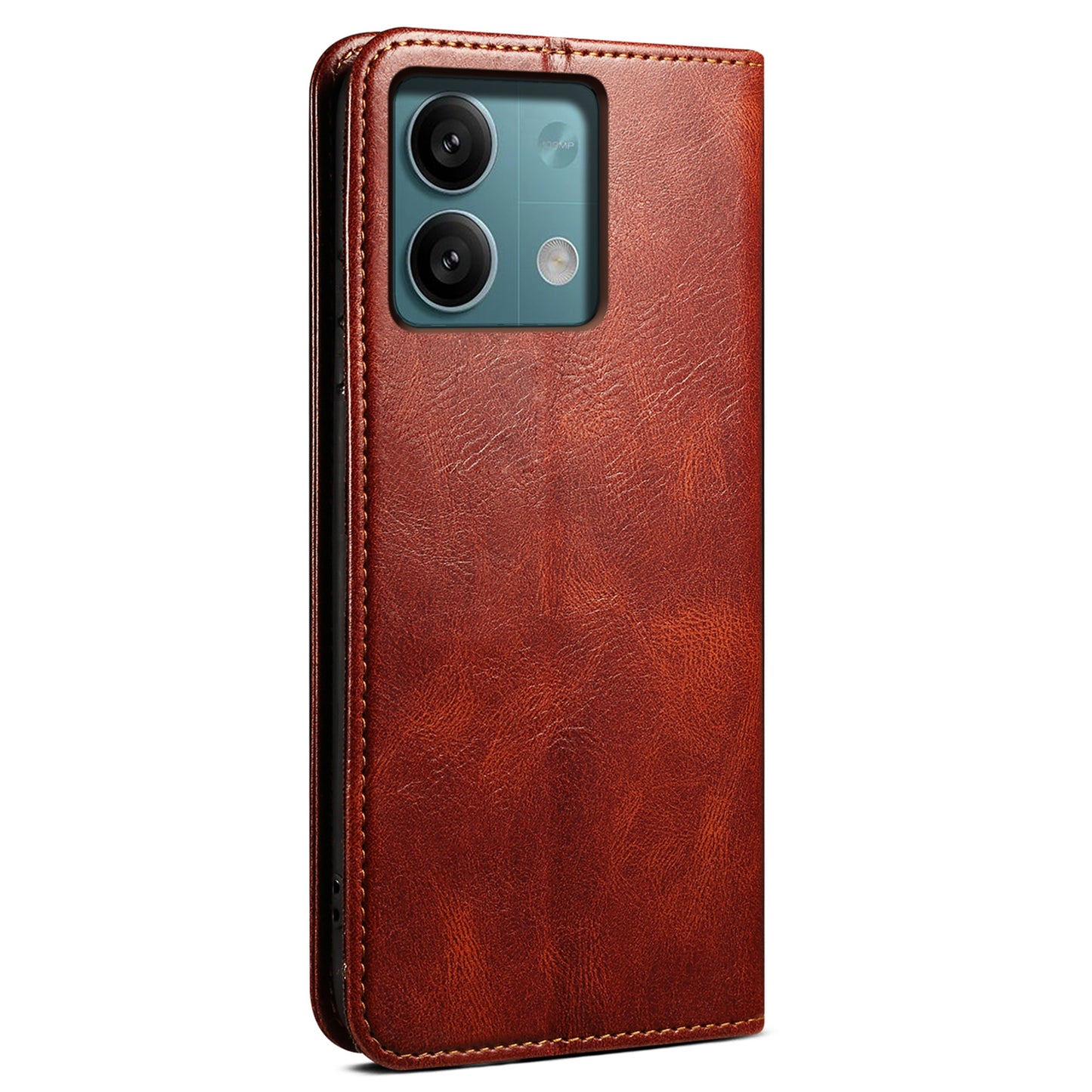 For Xiaomi Redmi Note 13 4G Wallet Phone Case Leather Flip Phone Cover - Brown