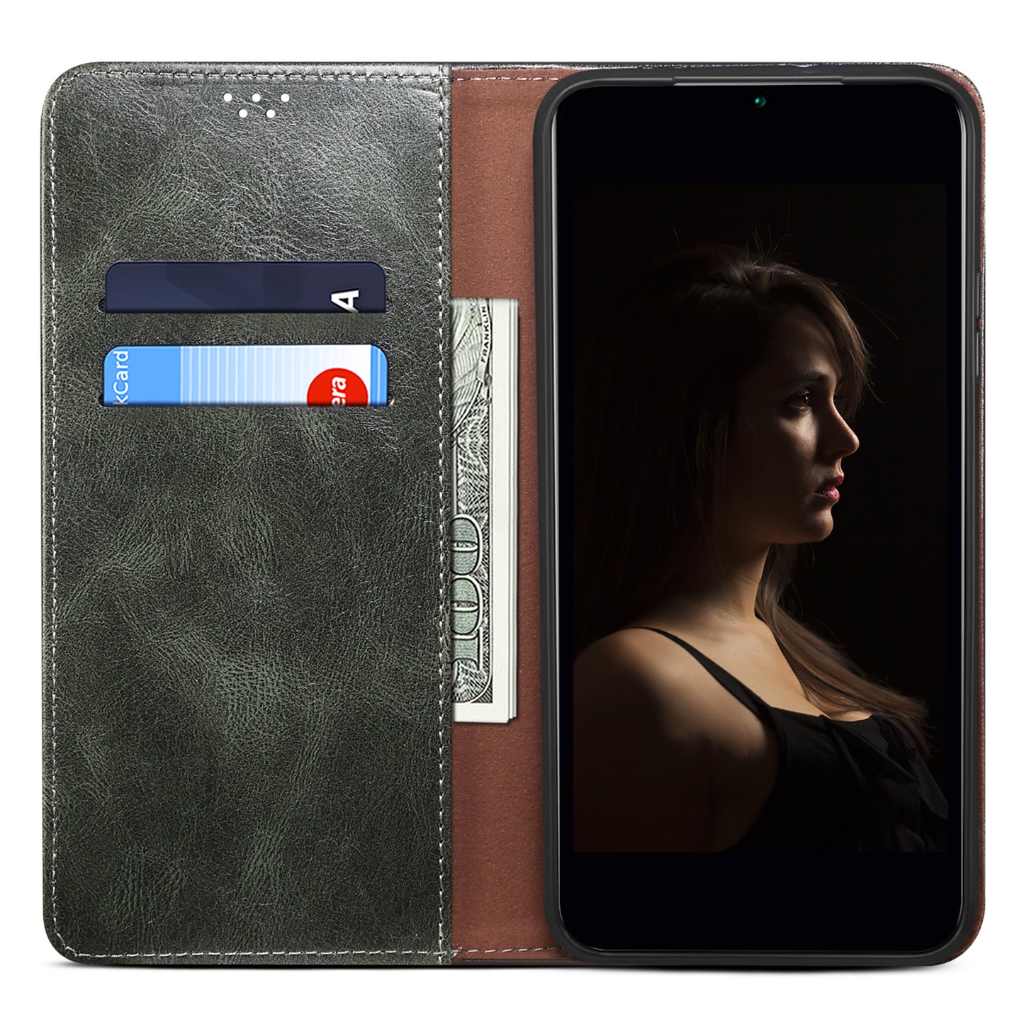 For Xiaomi Redmi Note 13 4G Wallet Phone Case Leather Flip Phone Cover - Green