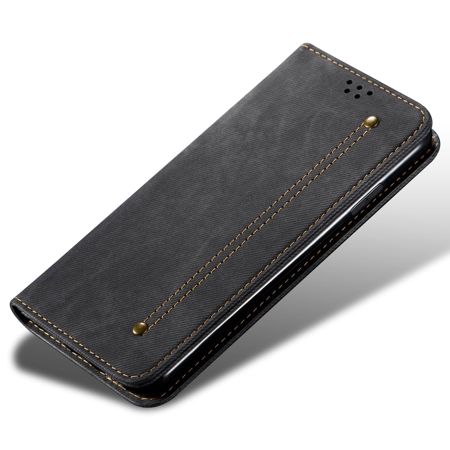 For Xiaomi Redmi Note 13 4G Leather Wallet Case Jeans Cloth Texture TPU Shockproof Shell - Black