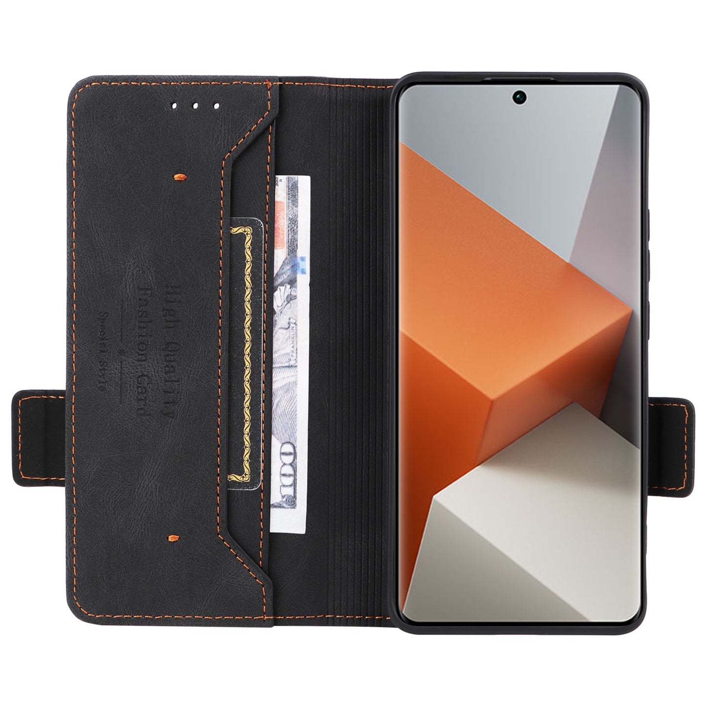 For Xiaomi Redmi Note 13 Pro+ 5G Case Flip Leather Wallet Cover Hardware Decor - Black