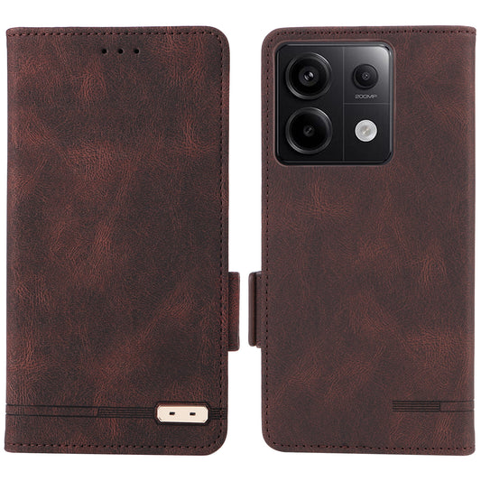 For Xiaomi Redmi Note 13 Pro 5G / Poco X6 5G Wallet Case Hardware Decor Leather Phone Cover - Coffee