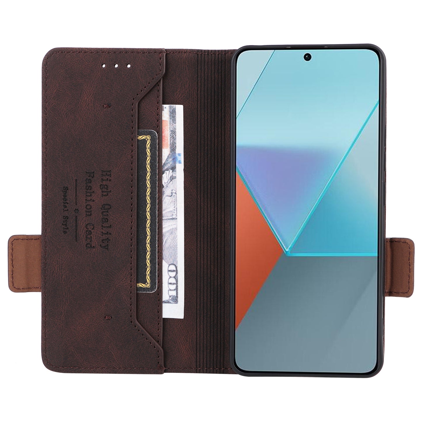 For Xiaomi Redmi Note 13 Pro 5G / Poco X6 5G Wallet Case Hardware Decor Leather Phone Cover - Coffee