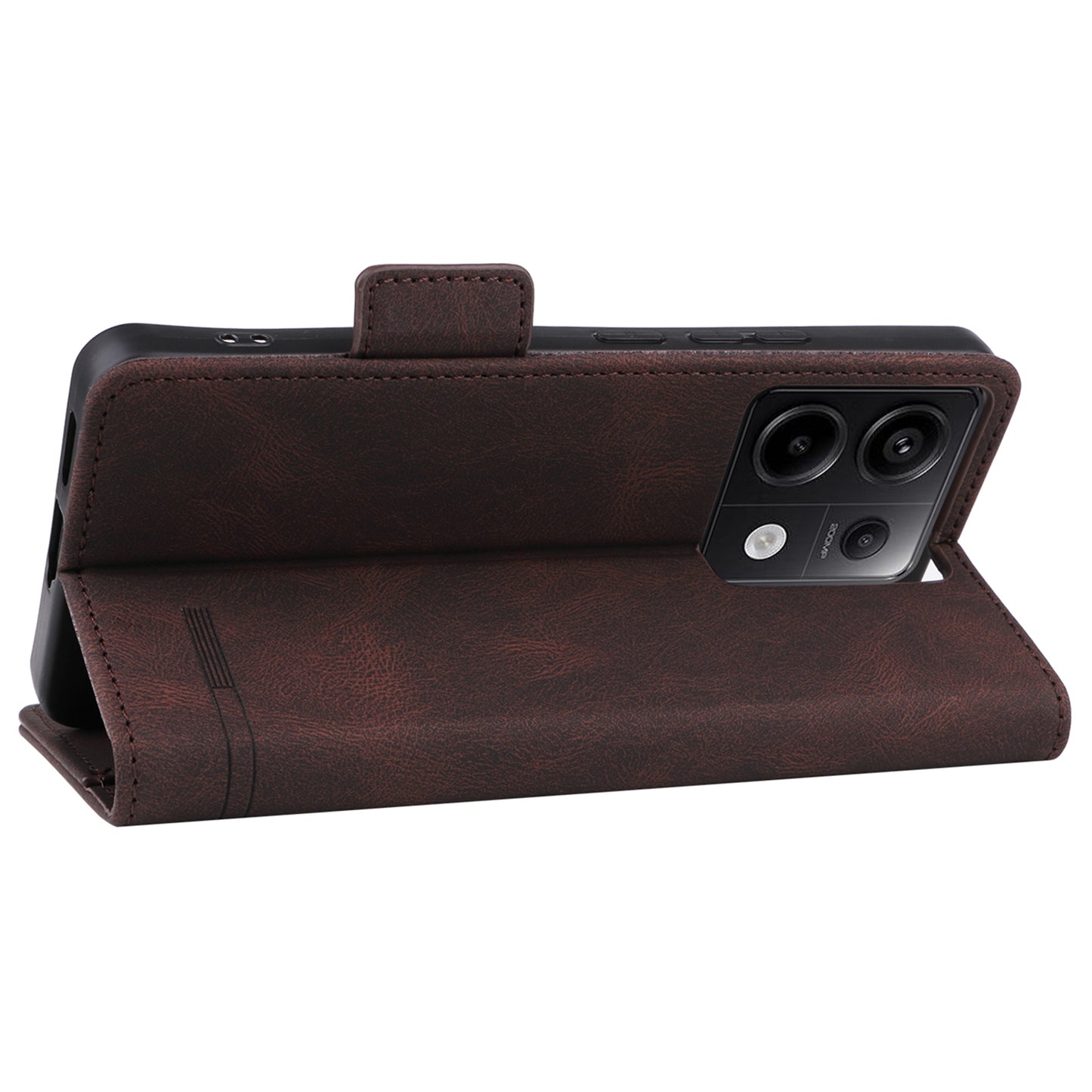 For Xiaomi Redmi Note 13 Pro 5G / Poco X6 5G Wallet Case Hardware Decor Leather Phone Cover - Coffee