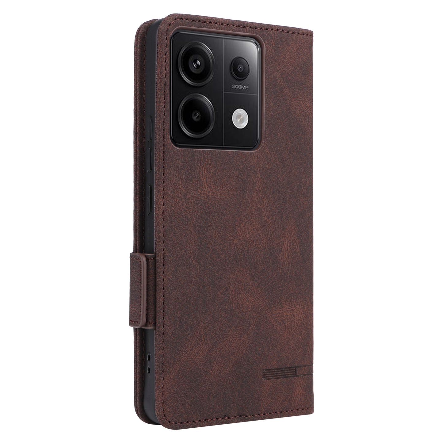 For Xiaomi Redmi Note 13 Pro 5G / Poco X6 5G Wallet Case Hardware Decor Leather Phone Cover - Coffee