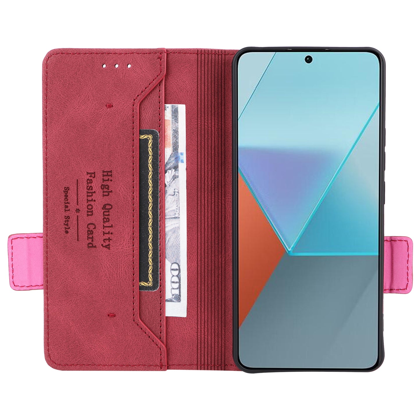 For Xiaomi Redmi Note 13 Pro 5G / Poco X6 5G Wallet Case Hardware Decor Leather Phone Cover - Rose