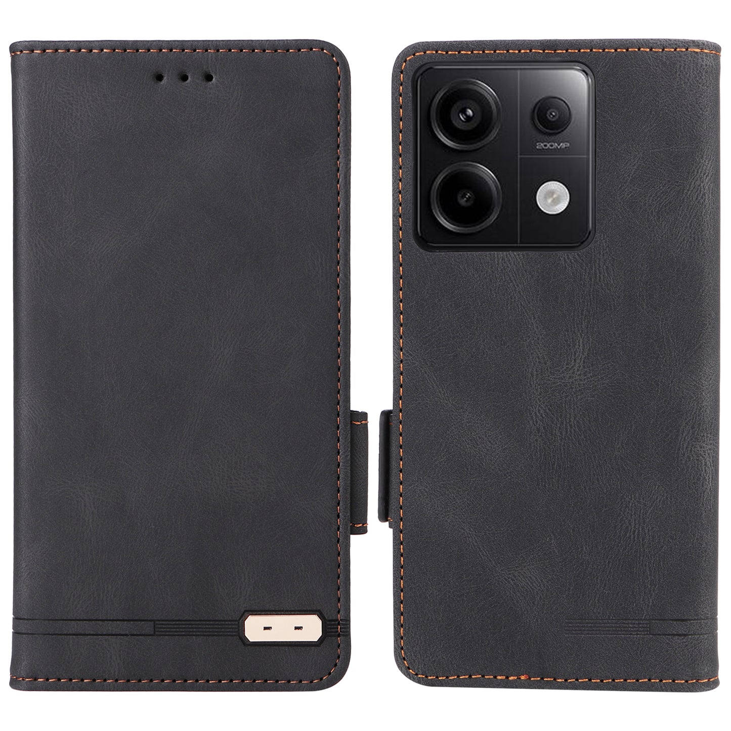 For Xiaomi Redmi Note 13 Pro 5G / Poco X6 5G Wallet Case Hardware Decor Leather Phone Cover - Black