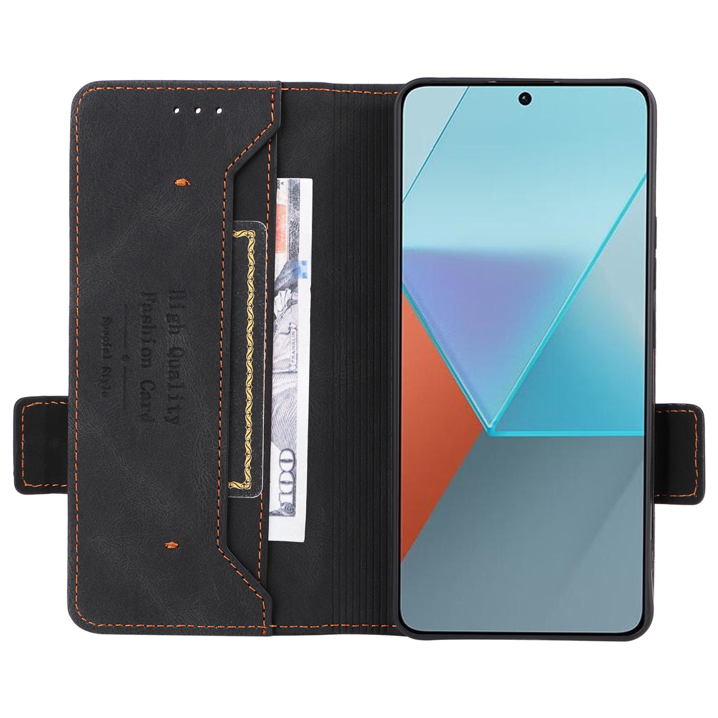 For Xiaomi Redmi Note 13 Pro 5G / Poco X6 5G Wallet Case Hardware Decor Leather Phone Cover - Black
