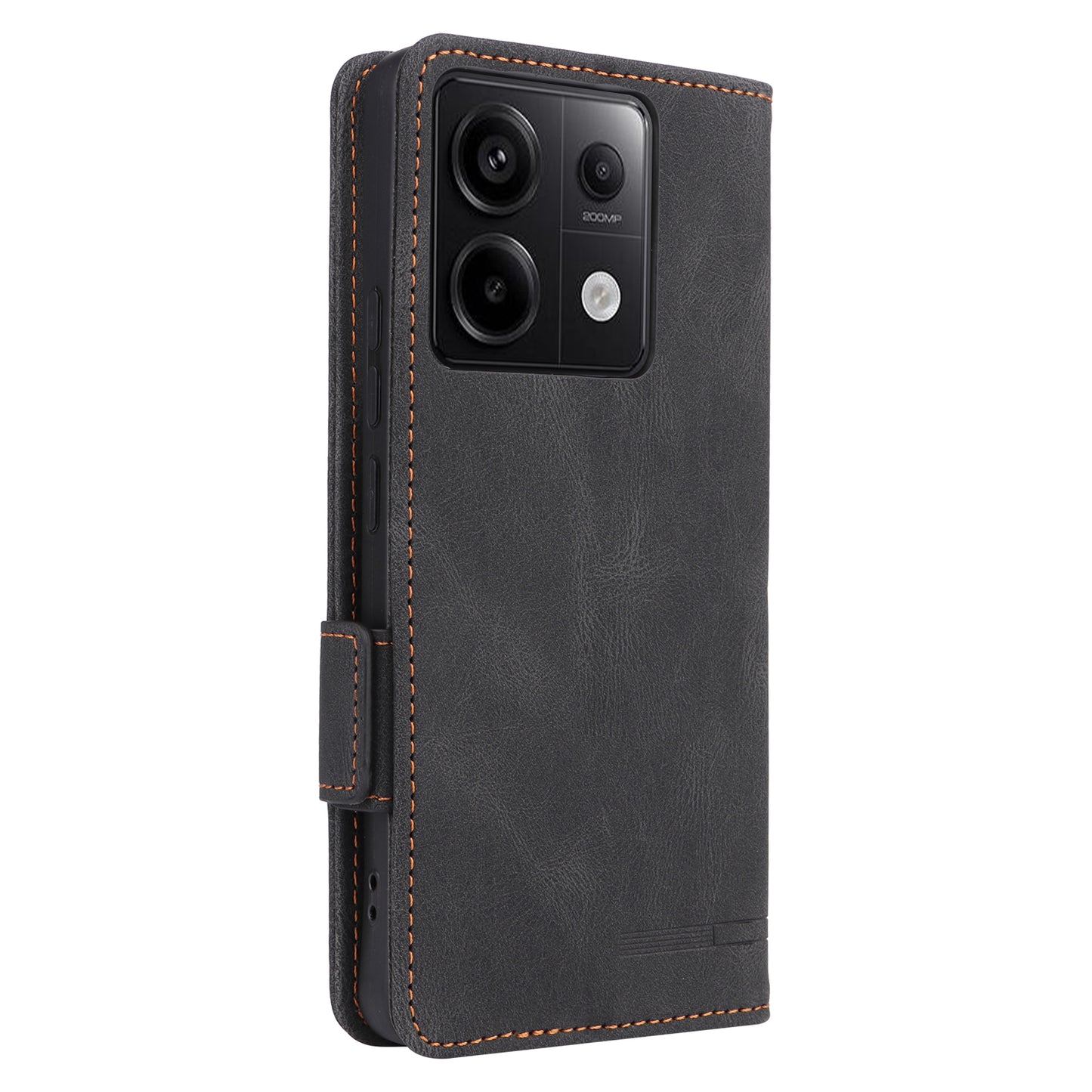For Xiaomi Redmi Note 13 Pro 5G / Poco X6 5G Wallet Case Hardware Decor Leather Phone Cover - Black