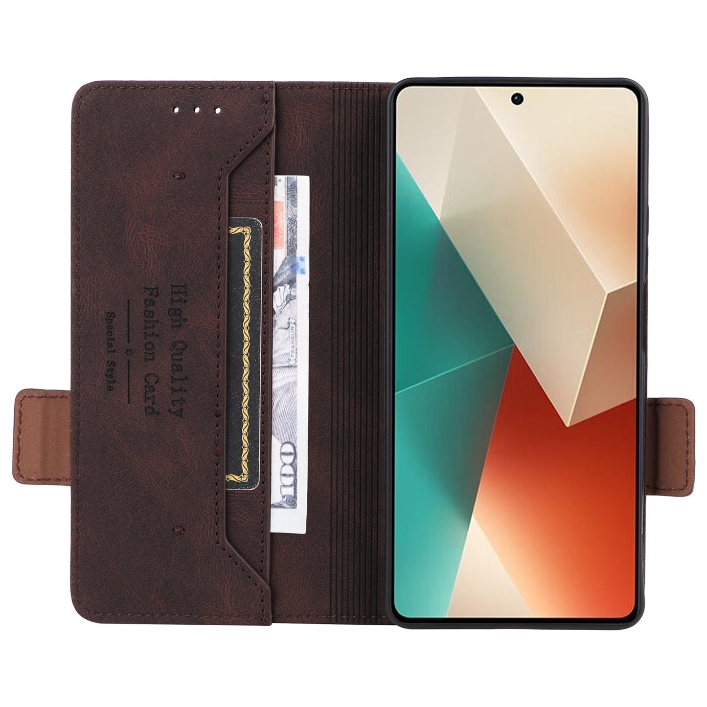 For Xiaomi Redmi Note 13 5G / Note 13 5G (China) Case Wallet PU Leather Flip Phone Cover - Coffee