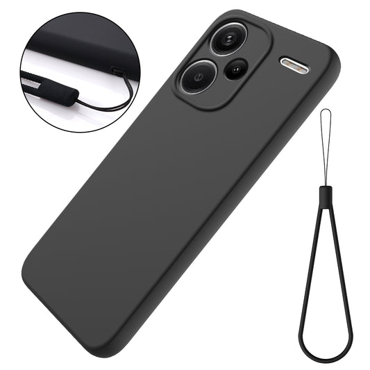 For Xiaomi Redmi Note 13 Pro+ 5G Liquid Silicone Phone Case with Strap Raised Edge - Black