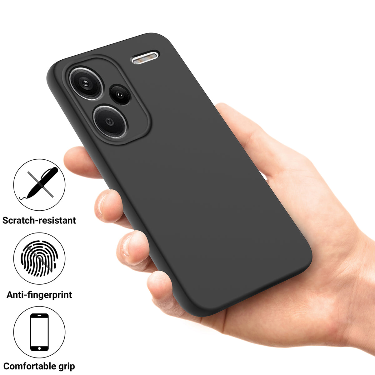 For Xiaomi Redmi Note 13 Pro+ 5G Liquid Silicone Phone Case with Strap Raised Edge - Black