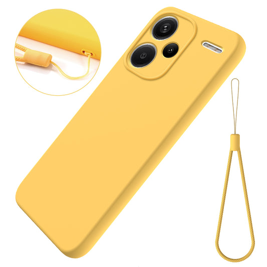 For Xiaomi Redmi Note 13 Pro+ 5G Liquid Silicone Phone Case with Strap Raised Edge - Yellow
