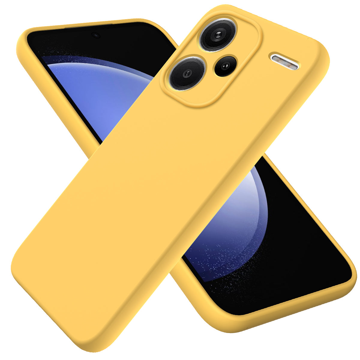 For Xiaomi Redmi Note 13 Pro+ 5G Liquid Silicone Phone Case with Strap Raised Edge - Yellow