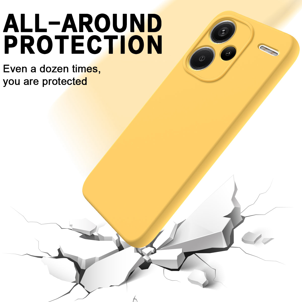 For Xiaomi Redmi Note 13 Pro+ 5G Liquid Silicone Phone Case with Strap Raised Edge - Yellow