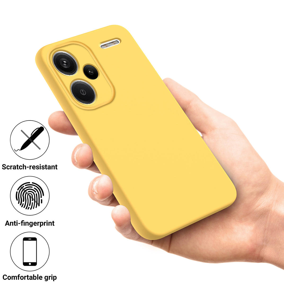 For Xiaomi Redmi Note 13 Pro+ 5G Liquid Silicone Phone Case with Strap Raised Edge - Yellow