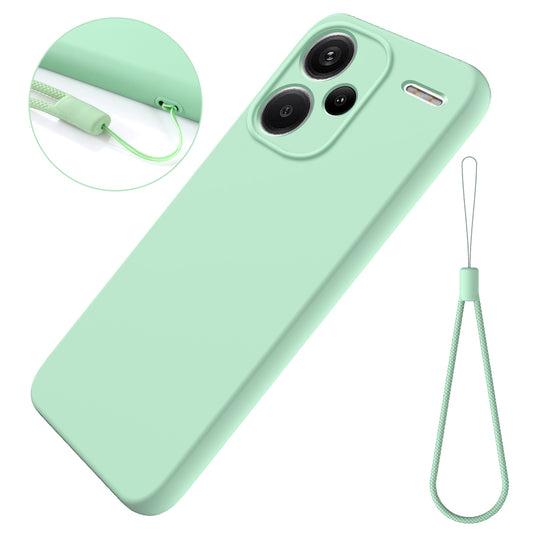 For Xiaomi Redmi Note 13 Pro+ 5G Liquid Silicone Phone Case with Strap Raised Edge - Green