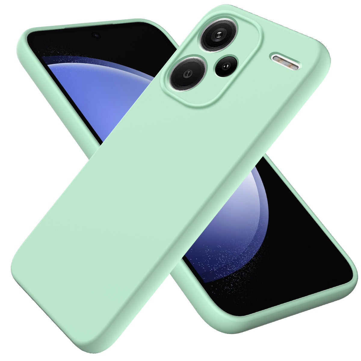 For Xiaomi Redmi Note 13 Pro+ 5G Liquid Silicone Phone Case with Strap Raised Edge - Green