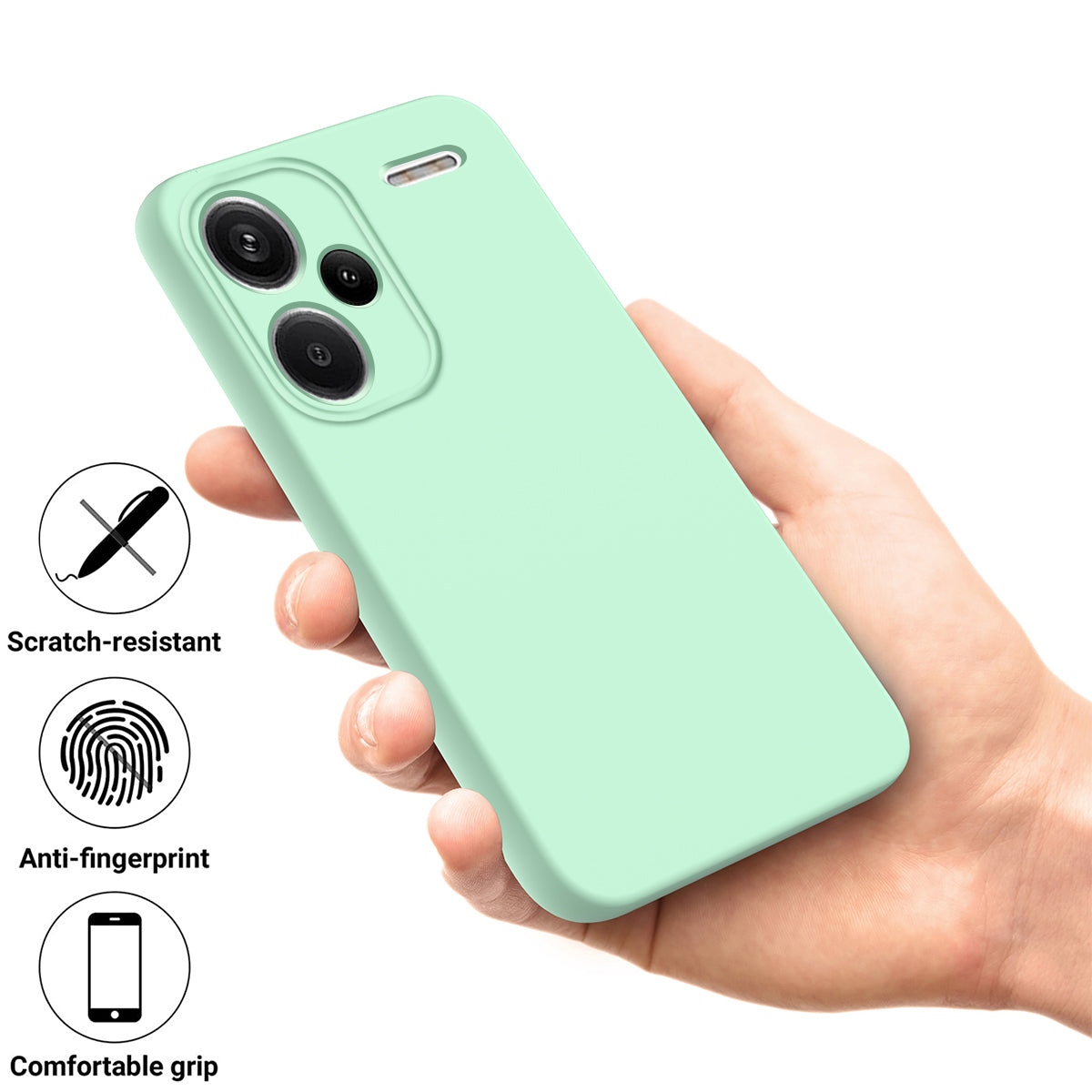 For Xiaomi Redmi Note 13 Pro+ 5G Liquid Silicone Phone Case with Strap Raised Edge - Green