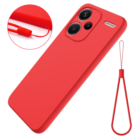 For Xiaomi Redmi Note 13 Pro+ 5G Liquid Silicone Phone Case with Strap Raised Edge - Red