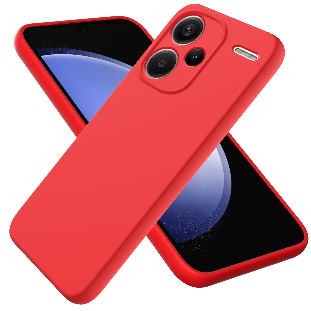 For Xiaomi Redmi Note 13 Pro+ 5G Liquid Silicone Phone Case with Strap Raised Edge - Red