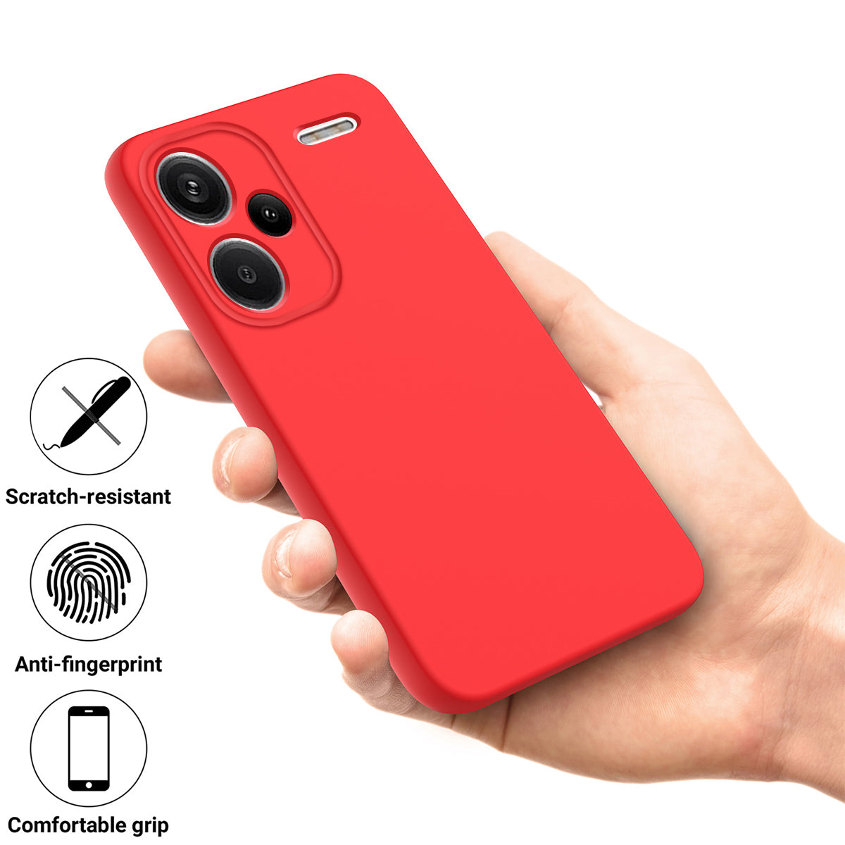 For Xiaomi Redmi Note 13 Pro+ 5G Liquid Silicone Phone Case with Strap Raised Edge - Red