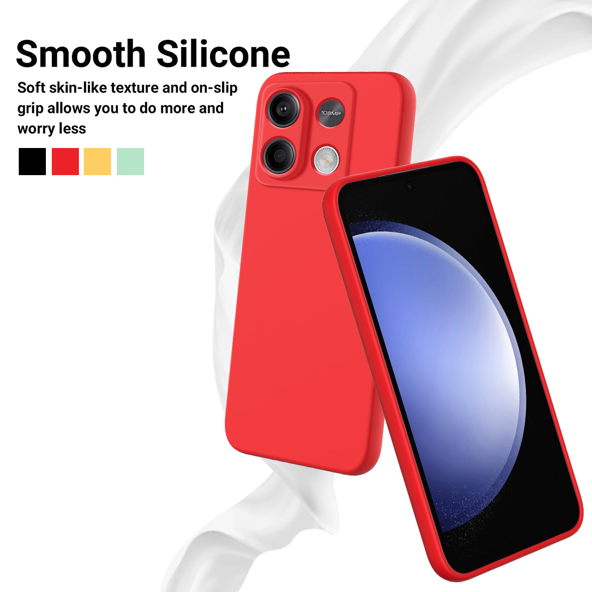 For Xiaomi Redmi Note 13 5G / Note 13 5G (China) Case Liquid Silicone Slim Protective Phone Cover with Strap - Red