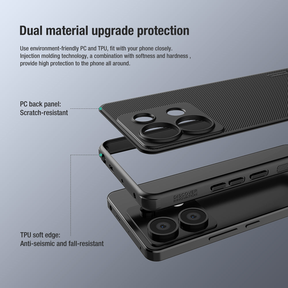 NILLKIN Super Frosted Shield Pro for Xiaomi Redmi Note 13 Pro 5G / Poco X6 5G Back Cover PC+TPU Shockproof Phone Case - Red