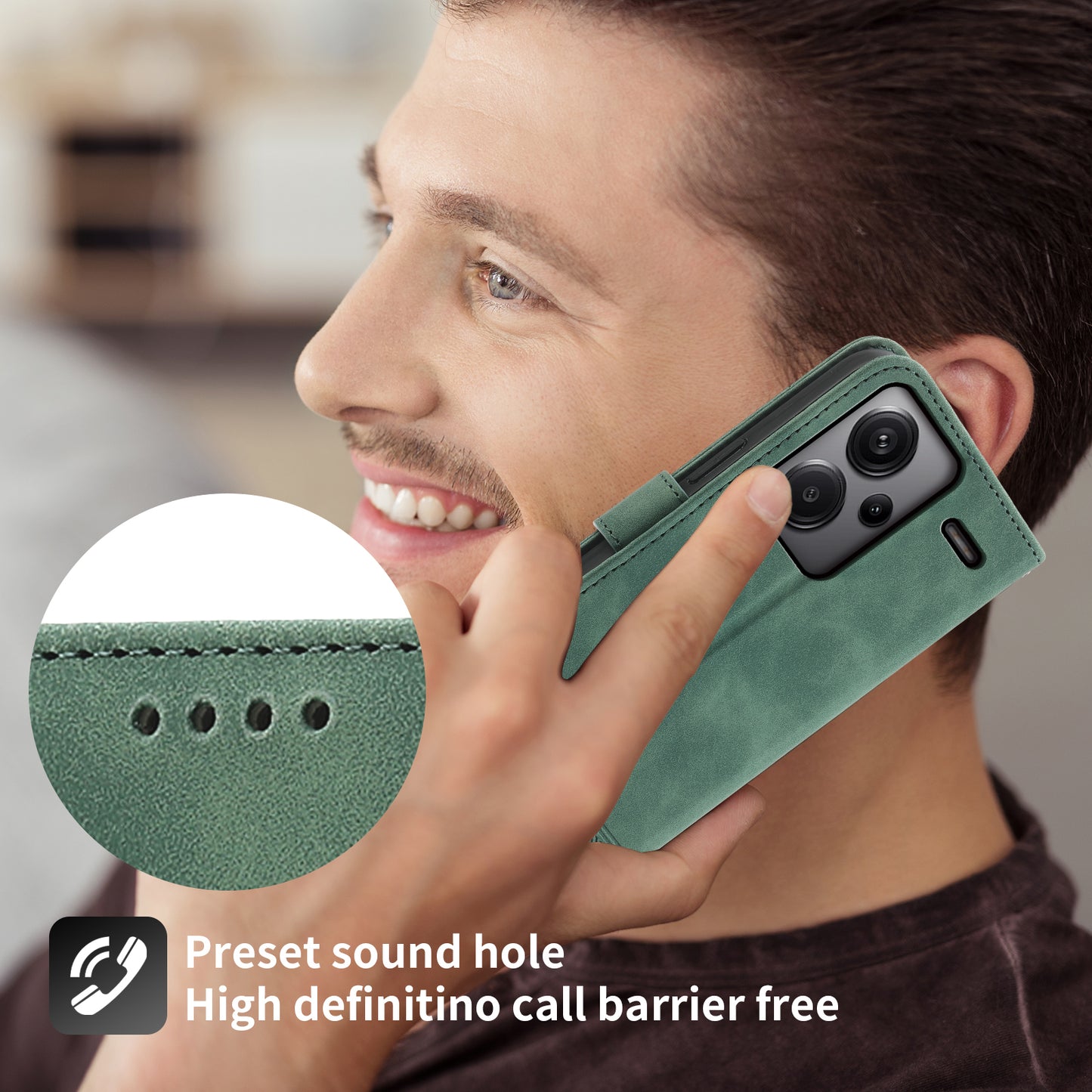 DIERFENG DF-03 for Xiaomi Redmi Note 13 Pro+ 5G Leather Case Phone Wallet Stand - Green