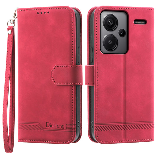 DIERFENG DF-03 for Xiaomi Redmi Note 13 Pro+ 5G Leather Case Phone Wallet Stand - Red