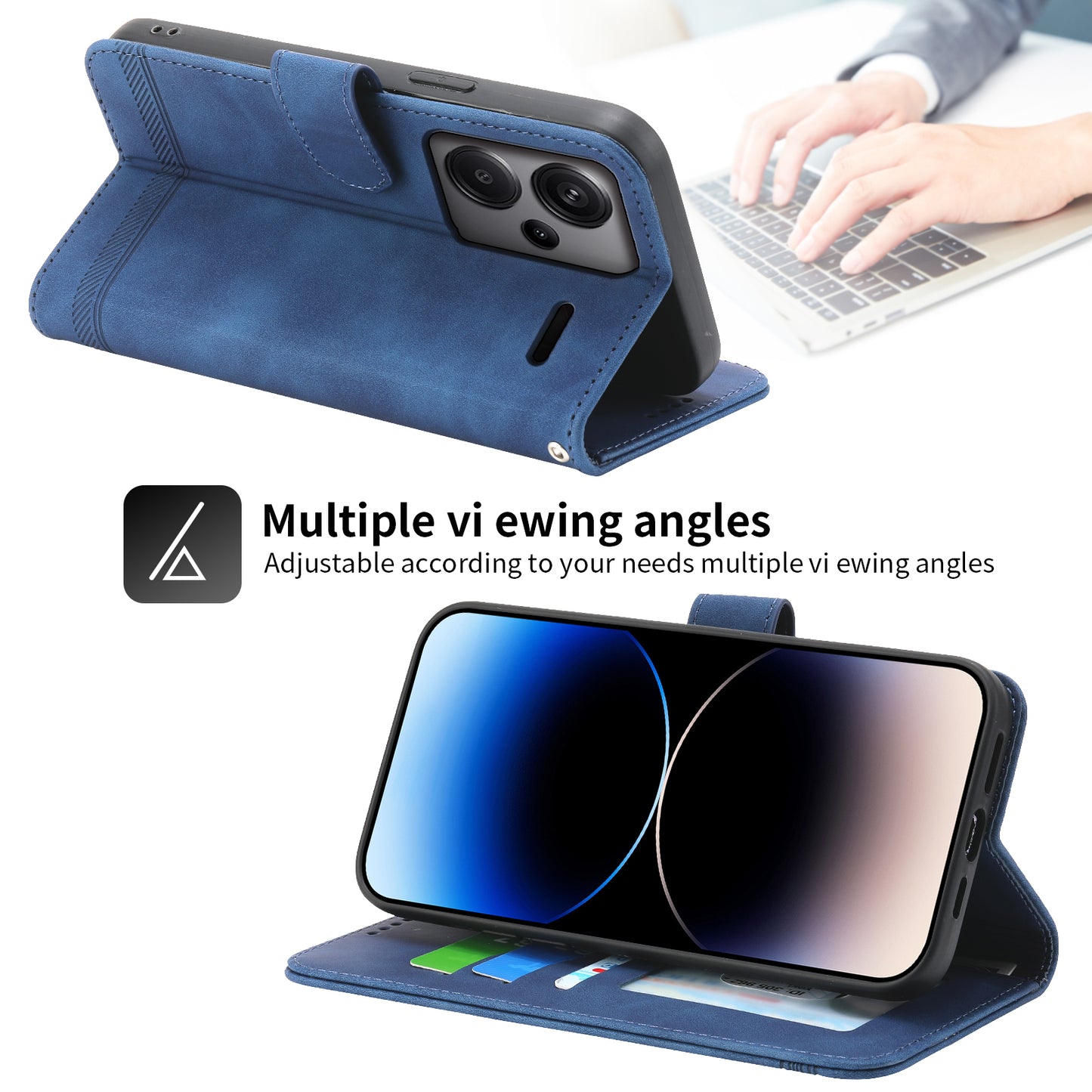 DIERFENG DF-03 for Xiaomi Redmi Note 13 Pro+ 5G Leather Case Phone Wallet Stand - Blue