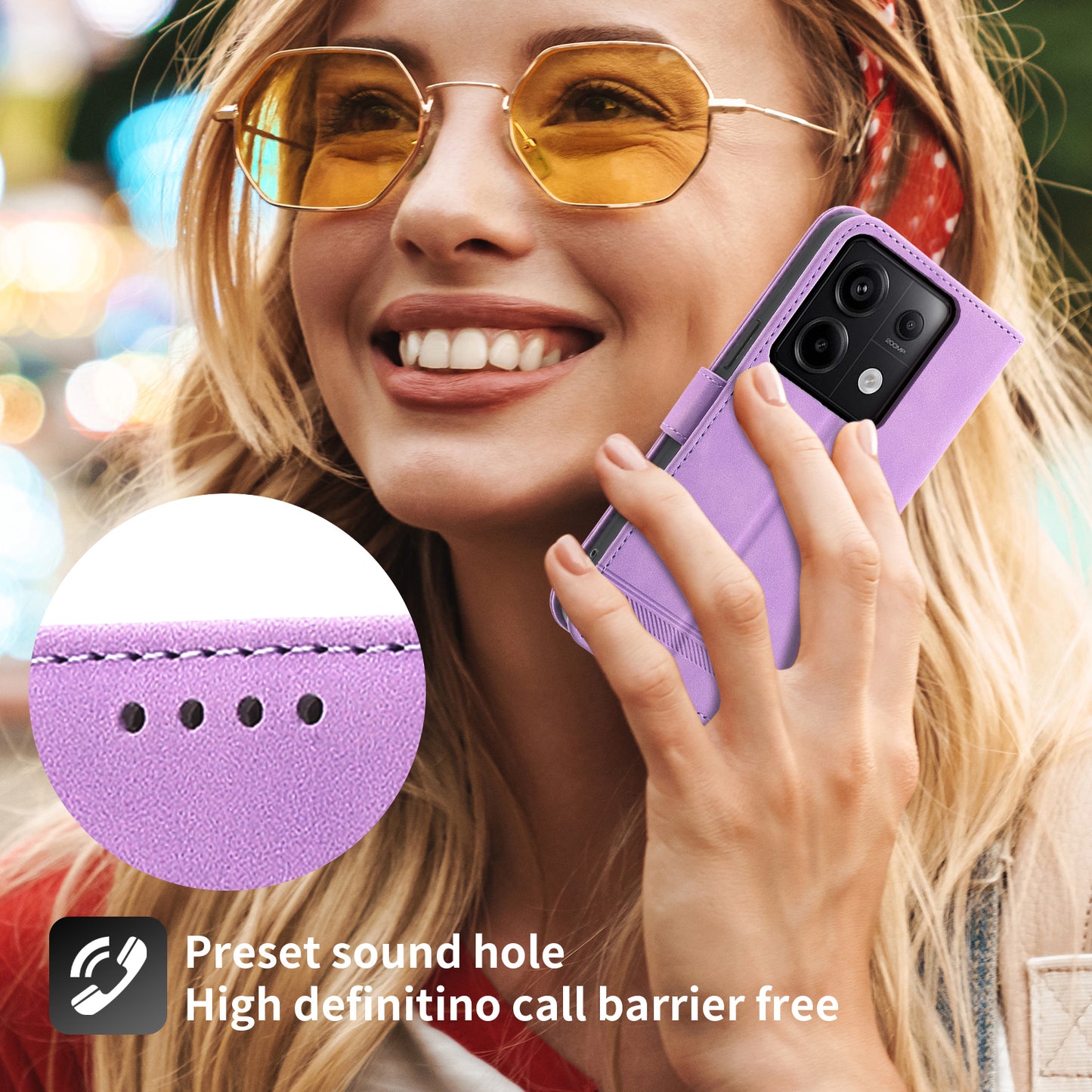 DIERFENG DF-03 for Xiaomi Redmi Note 13 Pro 5G / Poco X6 5G Case Wallet Phone Cover Lines Imprint - Purple