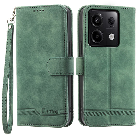 DIERFENG DF-03 for Xiaomi Redmi Note 13 Pro 5G / Poco X6 5G Case Wallet Phone Cover Lines Imprint - Green