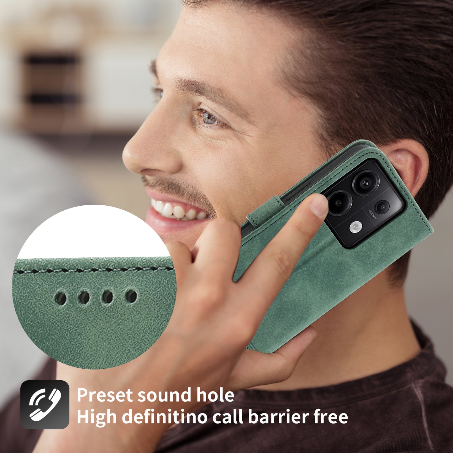 DIERFENG DF-03 for Xiaomi Redmi Note 13 Pro 5G / Poco X6 5G Case Wallet Phone Cover Lines Imprint - Green