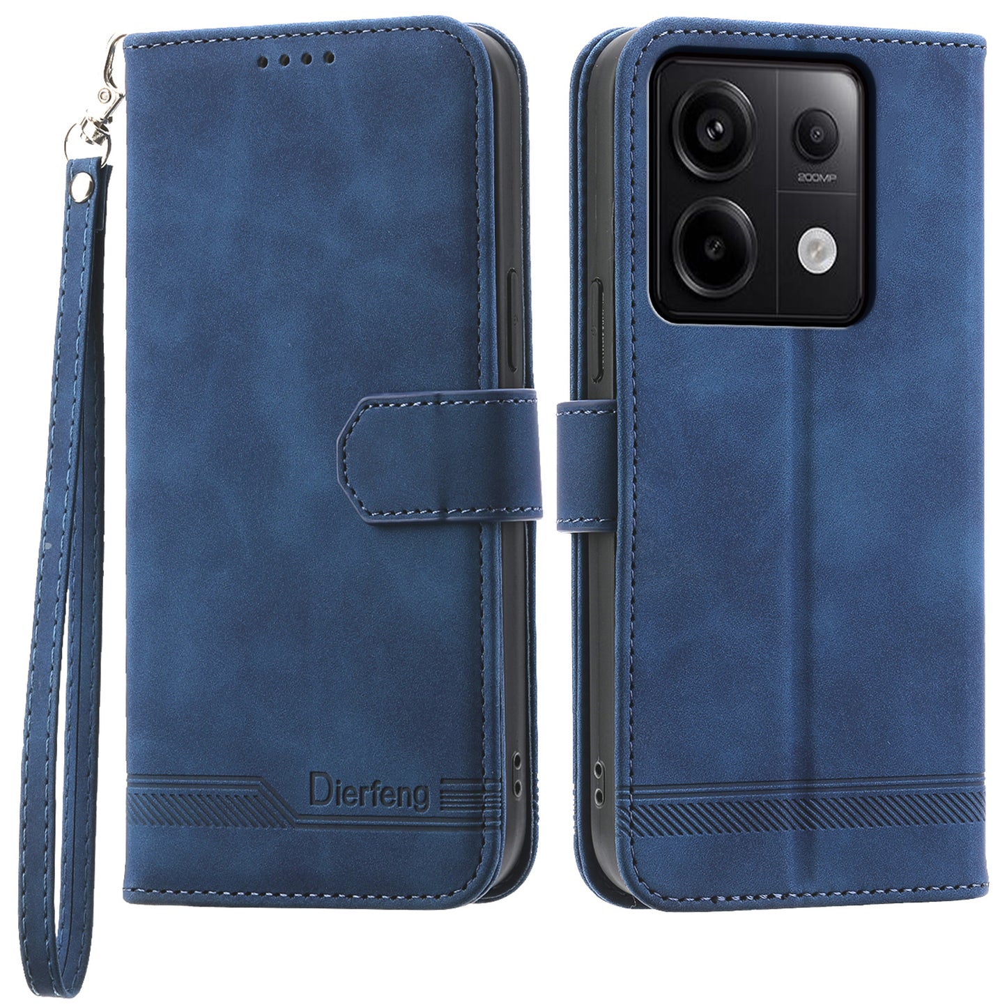 DIERFENG DF-03 for Xiaomi Redmi Note 13 Pro 5G / Poco X6 5G Case Wallet Phone Cover Lines Imprint - Blue