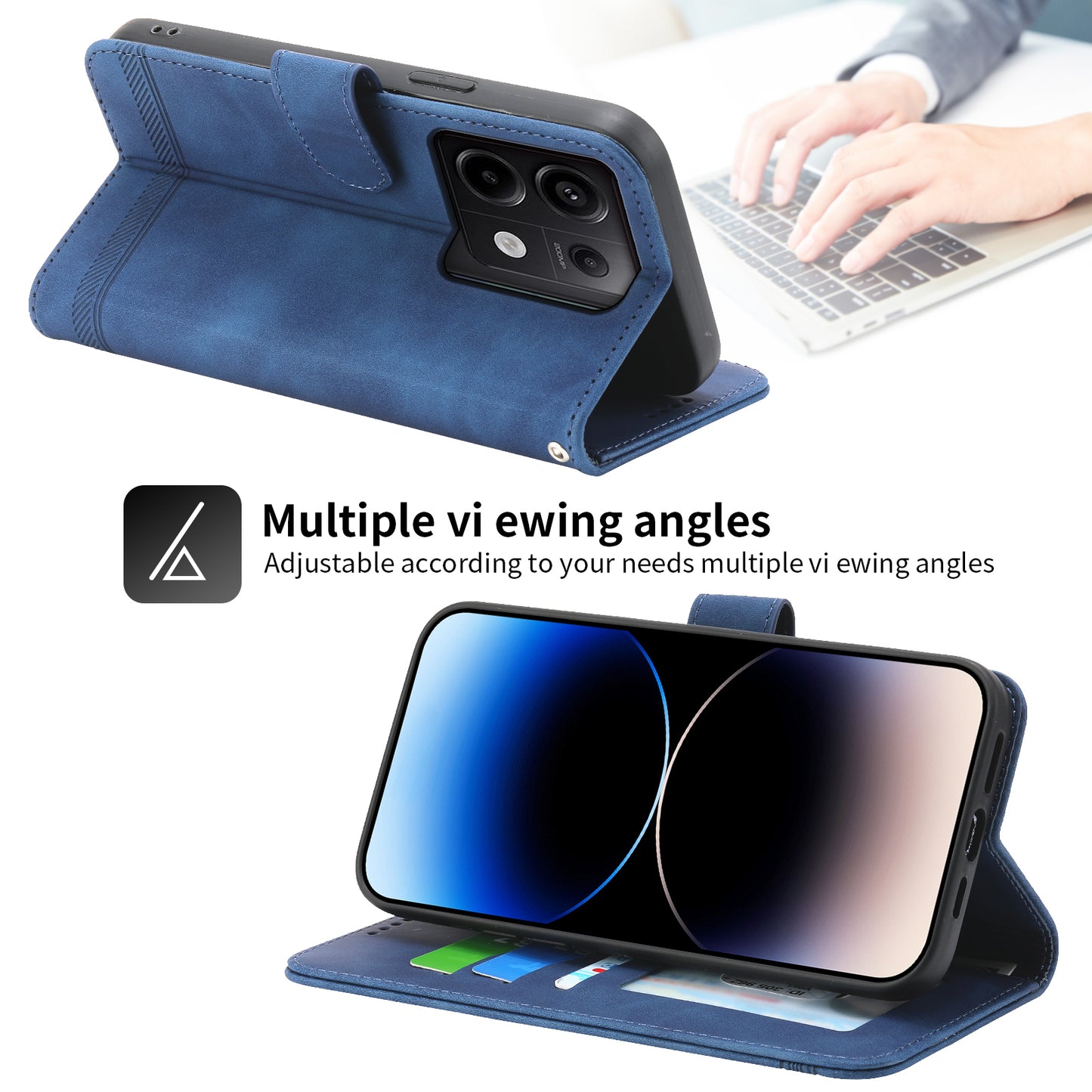 DIERFENG DF-03 for Xiaomi Redmi Note 13 Pro 5G / Poco X6 5G Case Wallet Phone Cover Lines Imprint - Blue
