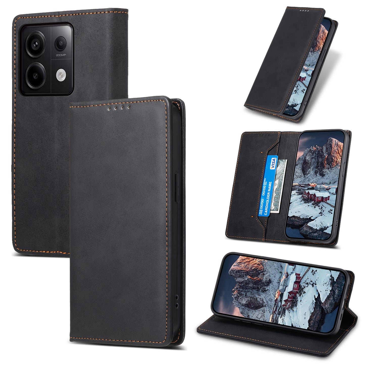 DF-05 For Xiaomi Redmi Note 13 Pro 5G / Poco X6 5G Case RFID Blocking Phone Cover Wallet - Black