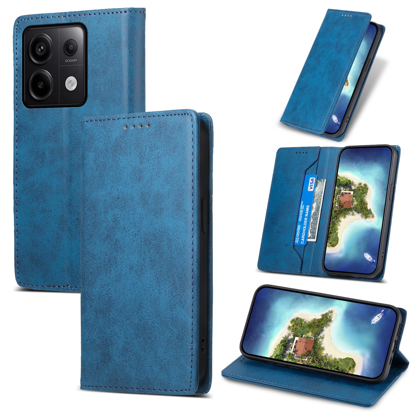 DF-05 For Xiaomi Redmi Note 13 Pro 5G / Poco X6 5G Case RFID Blocking Phone Cover Wallet - Blue