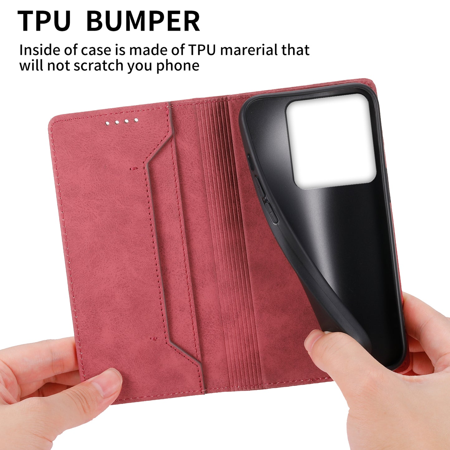 DF-05 For Xiaomi Redmi Note 13 Pro 5G / Poco X6 5G Case RFID Blocking Phone Cover Wallet - Red