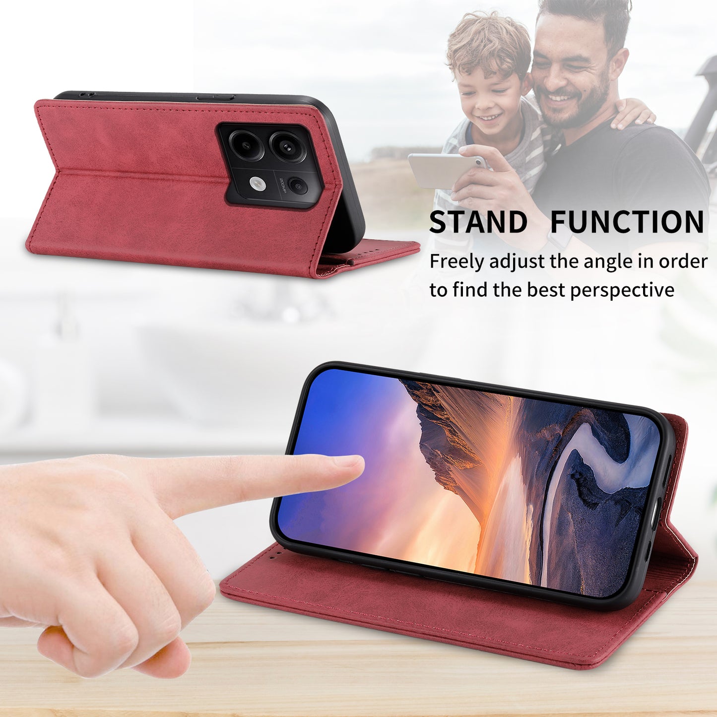 DF-05 For Xiaomi Redmi Note 13 Pro 5G / Poco X6 5G Case RFID Blocking Phone Cover Wallet - Red