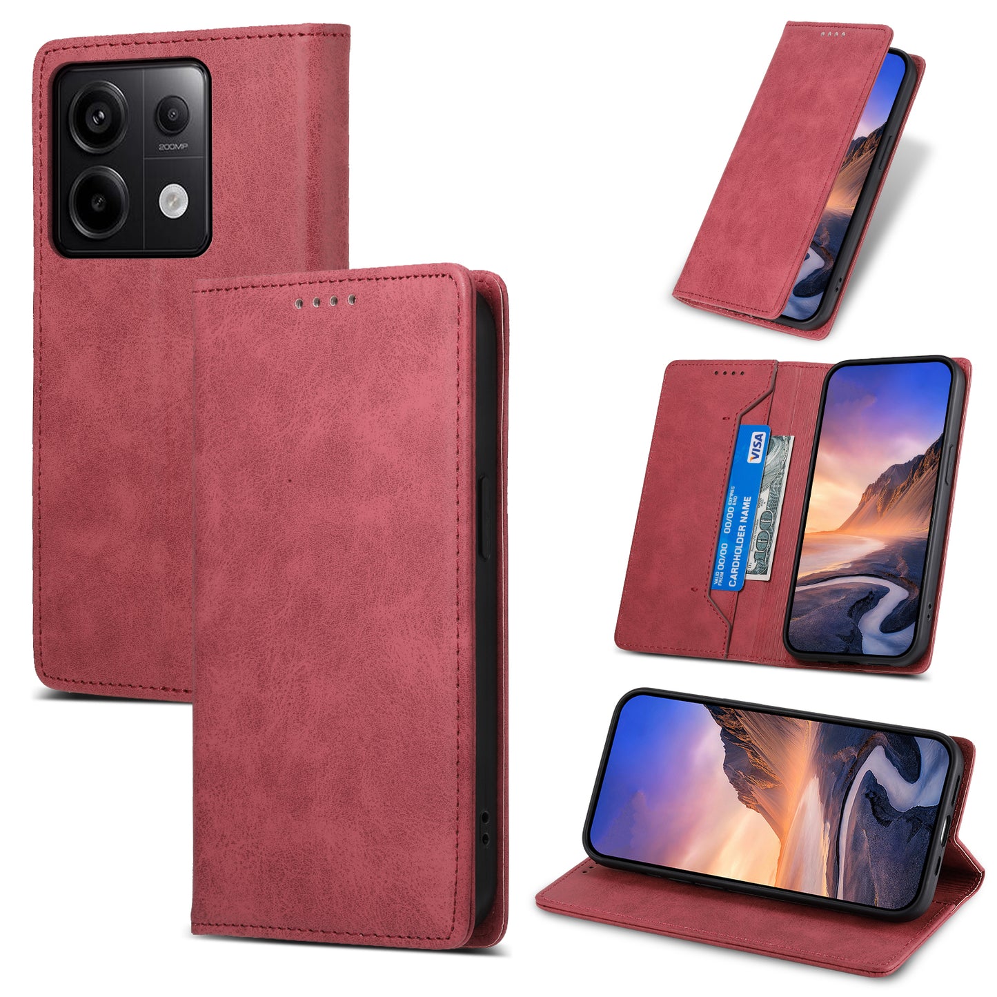 DF-05 For Xiaomi Redmi Note 13 Pro 5G / Poco X6 5G Case RFID Blocking Phone Cover Wallet - Red