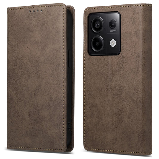 DF-05 For Xiaomi Redmi Note 13 Pro 5G / Poco X6 5G Case RFID Blocking Phone Cover Wallet - Brown