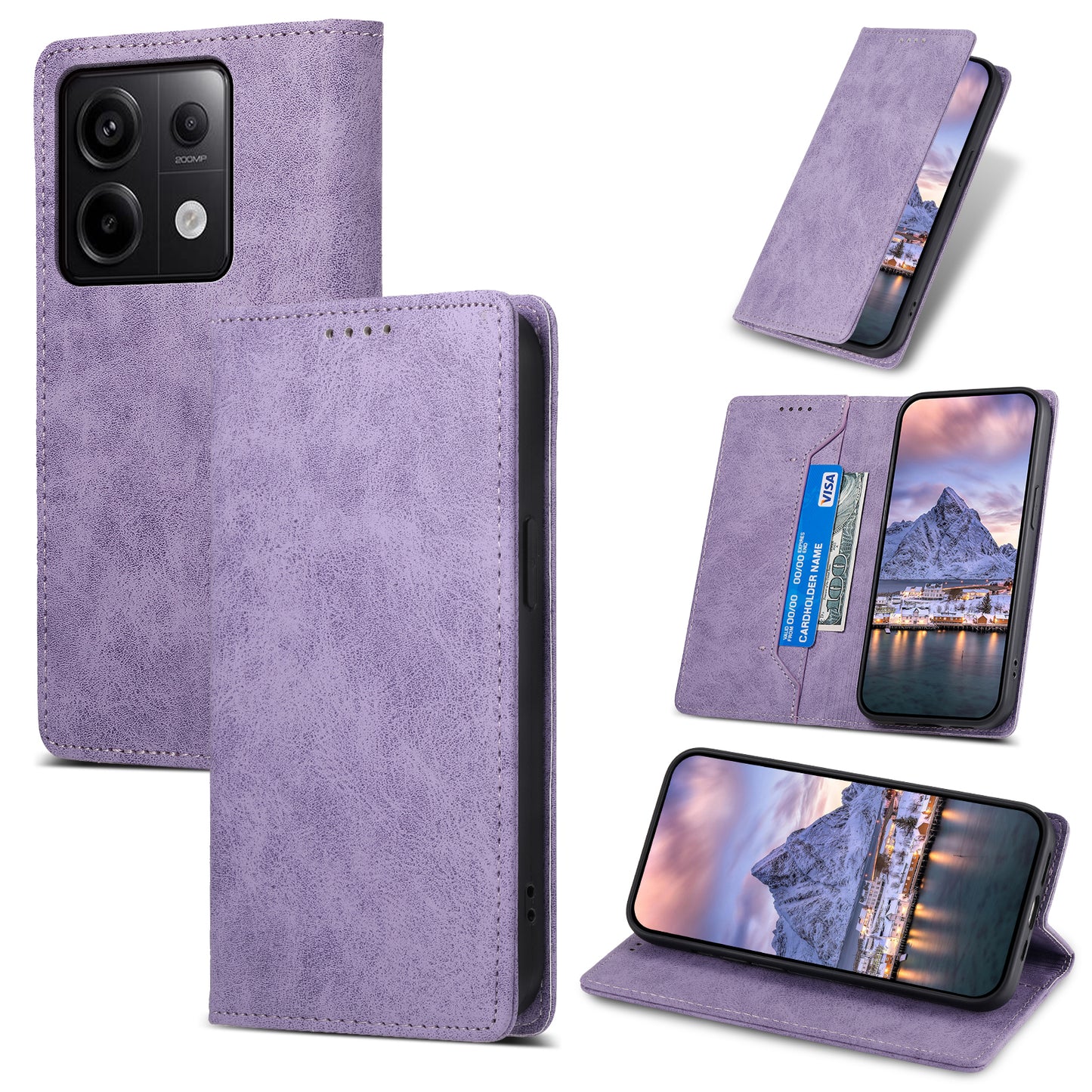 DF-05 For Xiaomi Redmi Note 13 Pro 5G / Poco X6 5G Case RFID Blocking Phone Cover Wallet - Purple