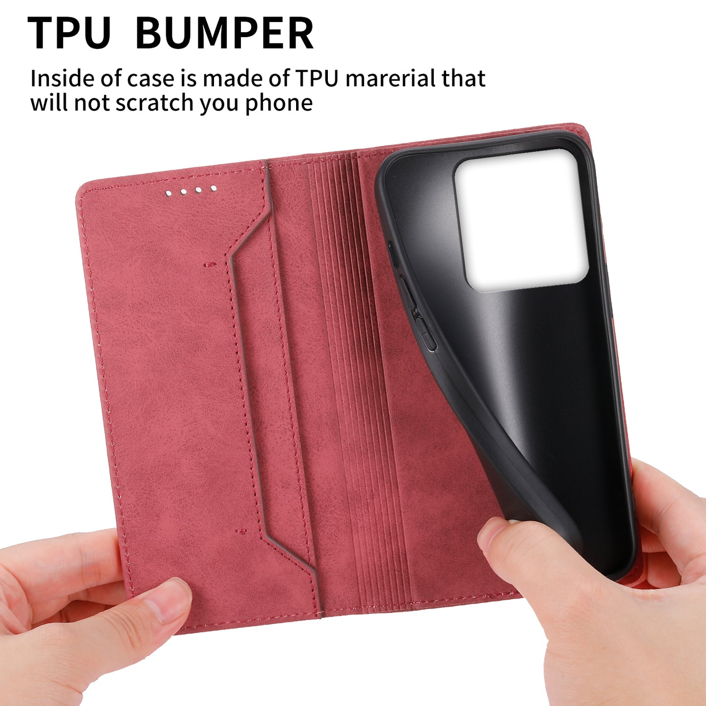 DF-05 For Xiaomi Redmi Note 13 5G / Note 13 5G (China) Case Wallet Phone Cover Magnetic Closing - Red