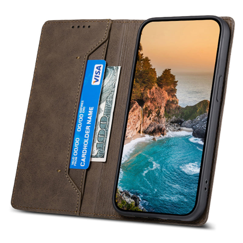 DF-05 For Xiaomi Redmi Note 13 5G / Note 13 5G (China) Case Wallet Phone Cover Magnetic Closing - Brown