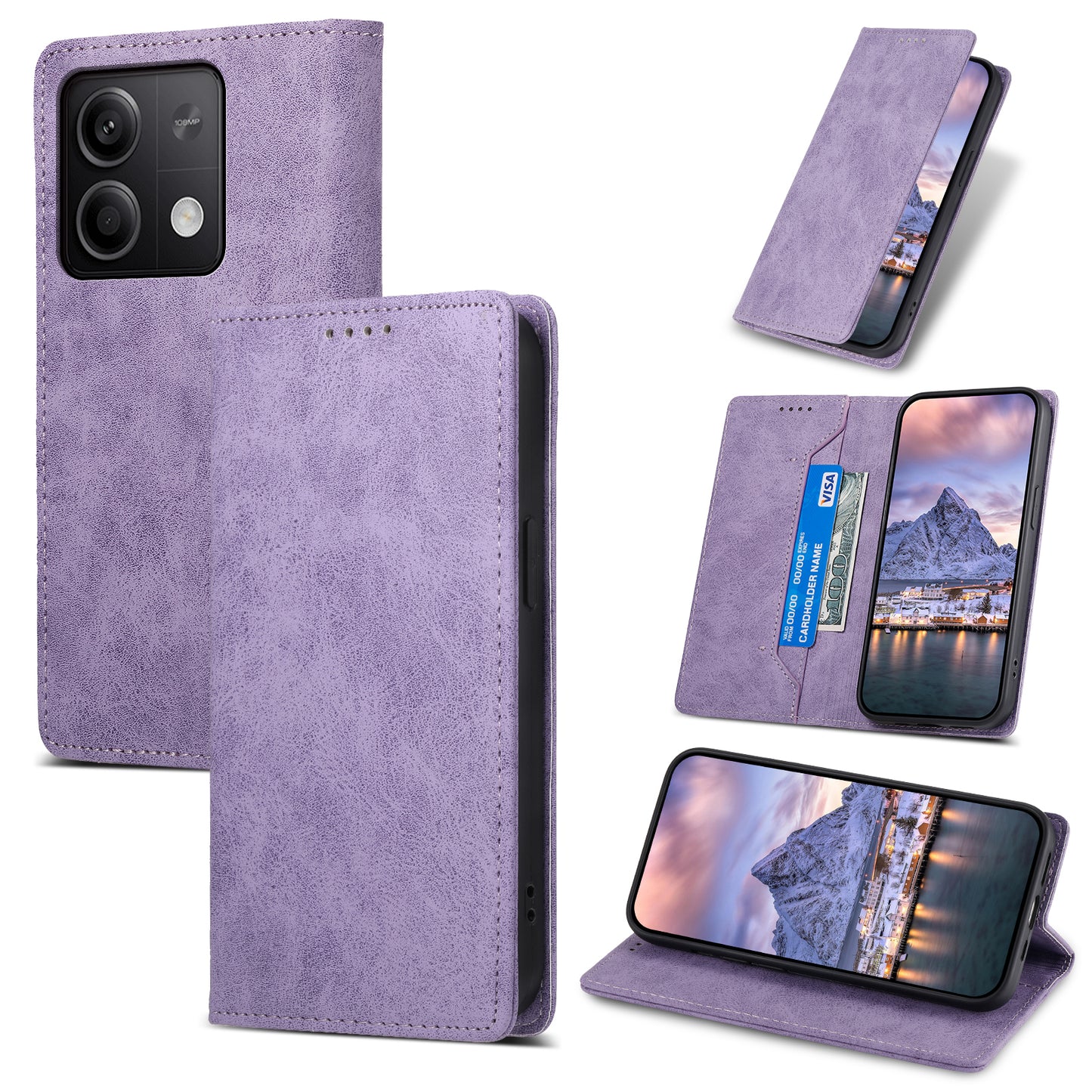 DF-05 For Xiaomi Redmi Note 13 5G / Note 13 5G (China) Case Wallet Phone Cover Magnetic Closing - Purple